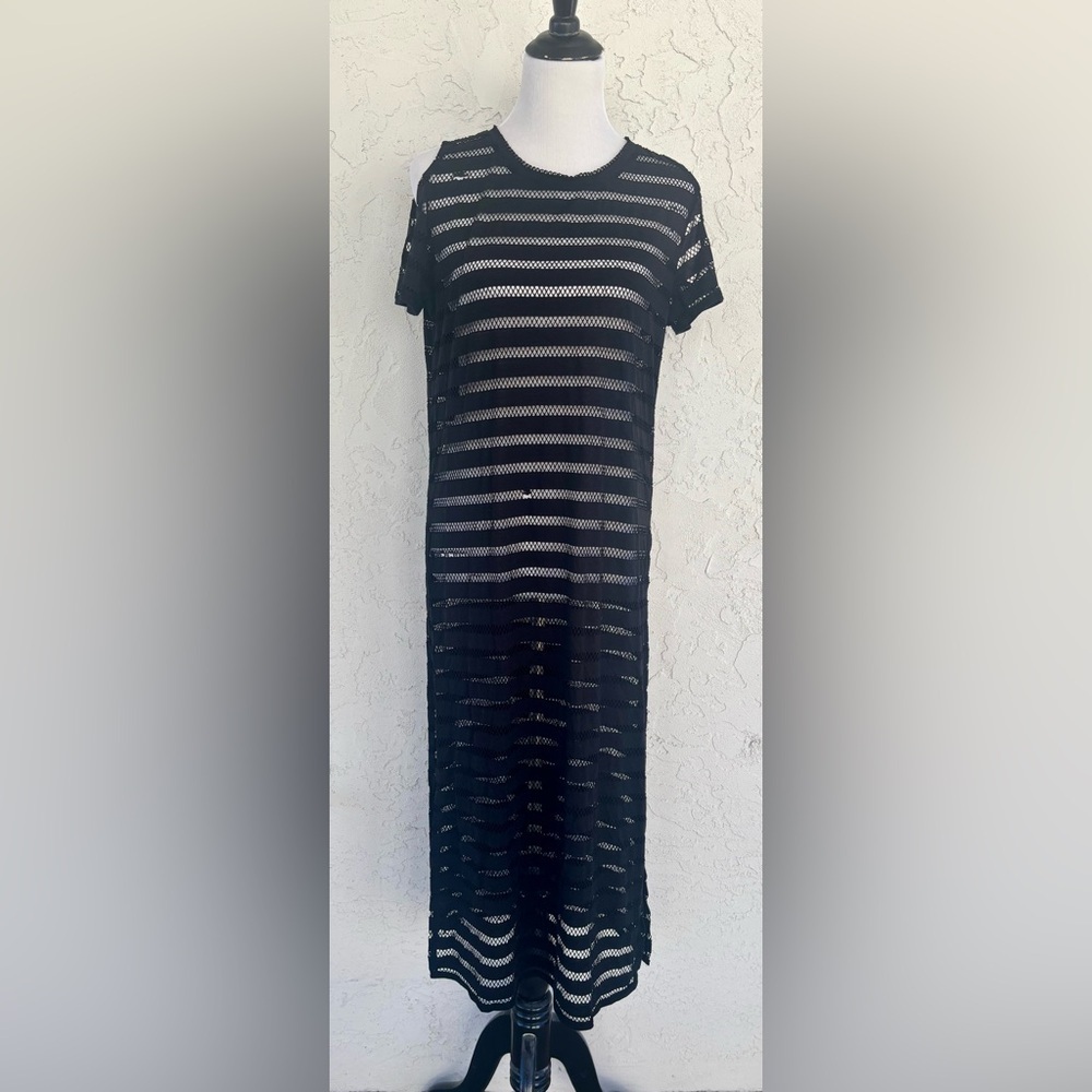 Calvin Klein Black Sheer Striped Coverup
